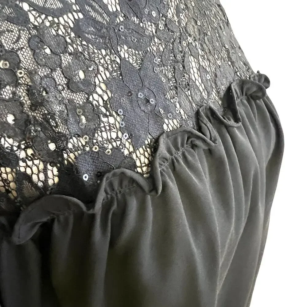 Reese women Medium Blouse Black Sparkle Lace Sheer flutter sleeve Goth Wednesday - Picture 10 of 15